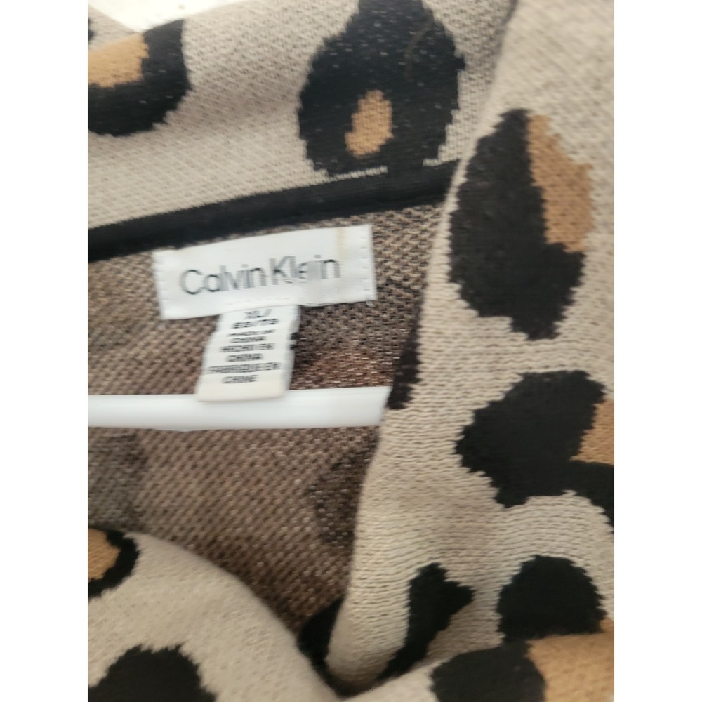Calvin Klein Womens Leopard Print Cowl Neck Sweater Tan Black XL - Picture 3 of 4
